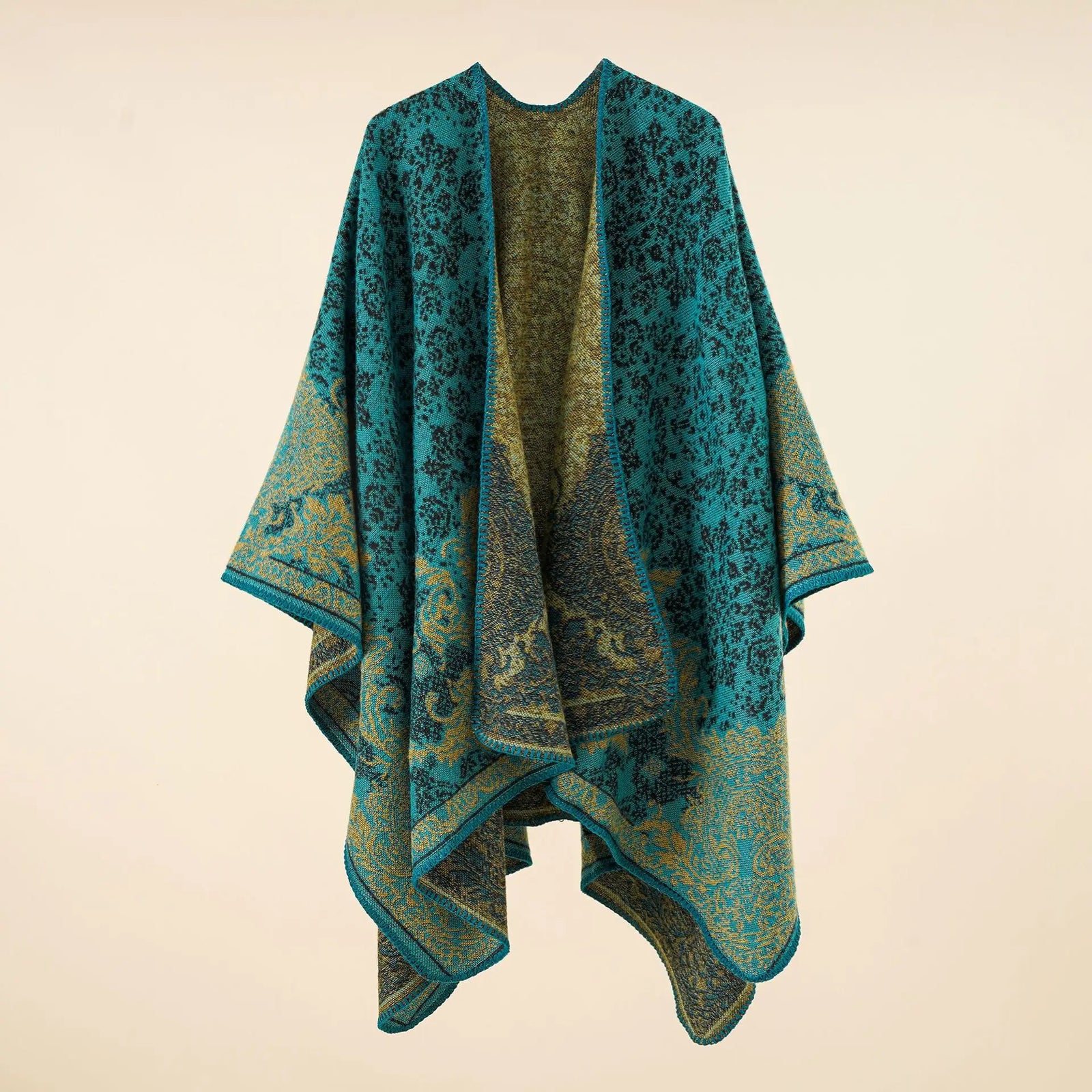 Patterned Open Front Poncho for Layering over Outfits