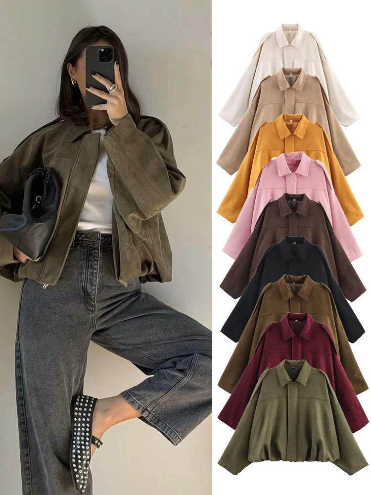 Women's Suede-Look Zip-Front Bomber Jacket