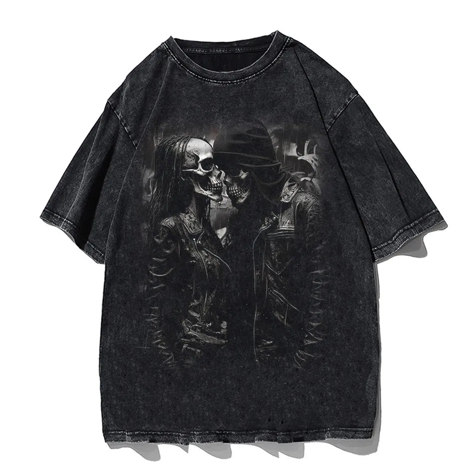 Hip-Hop Skull T-Shirt Men Vintage Harajuku Y2K Streetwear Black Cotton Tee