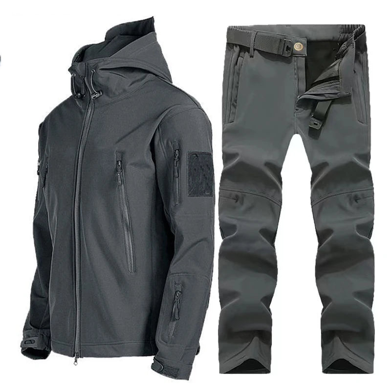 Outdoor Hooded Jacket and Trouser Clothing Set with Style Options