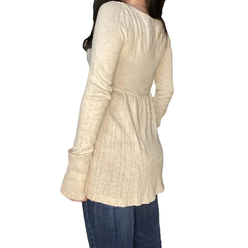 Women's Square Neck Lace Knit Sweater Casual Knit Layer