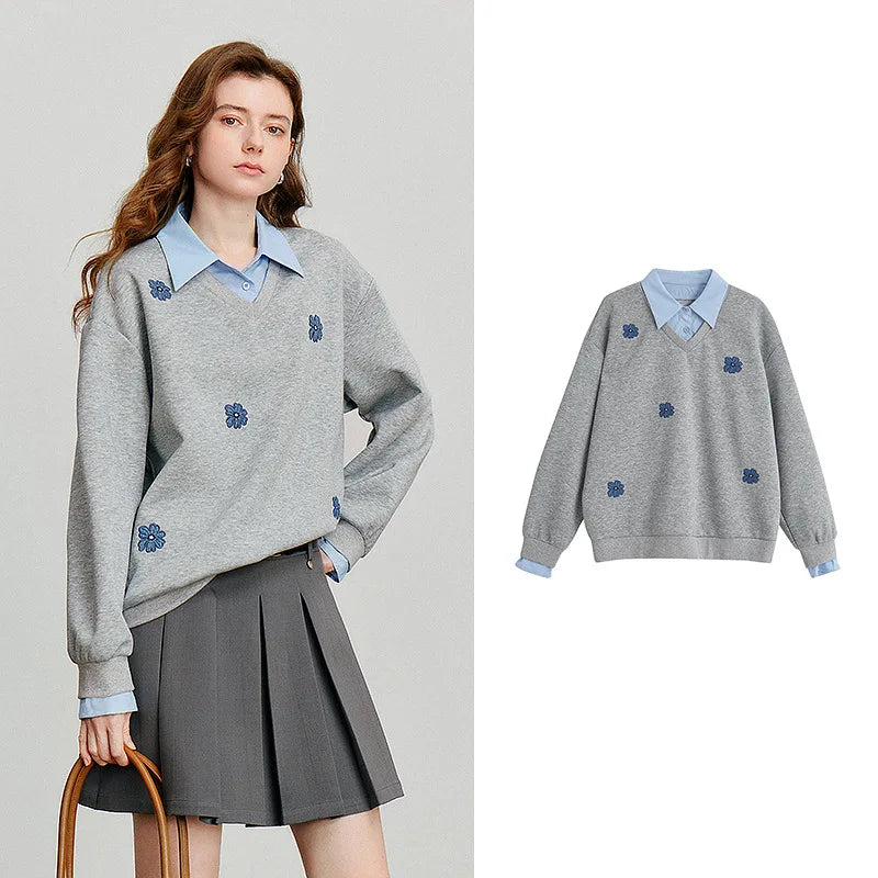 Floral Long Sleeve Pullover Casual Sweatshirt for Layering
