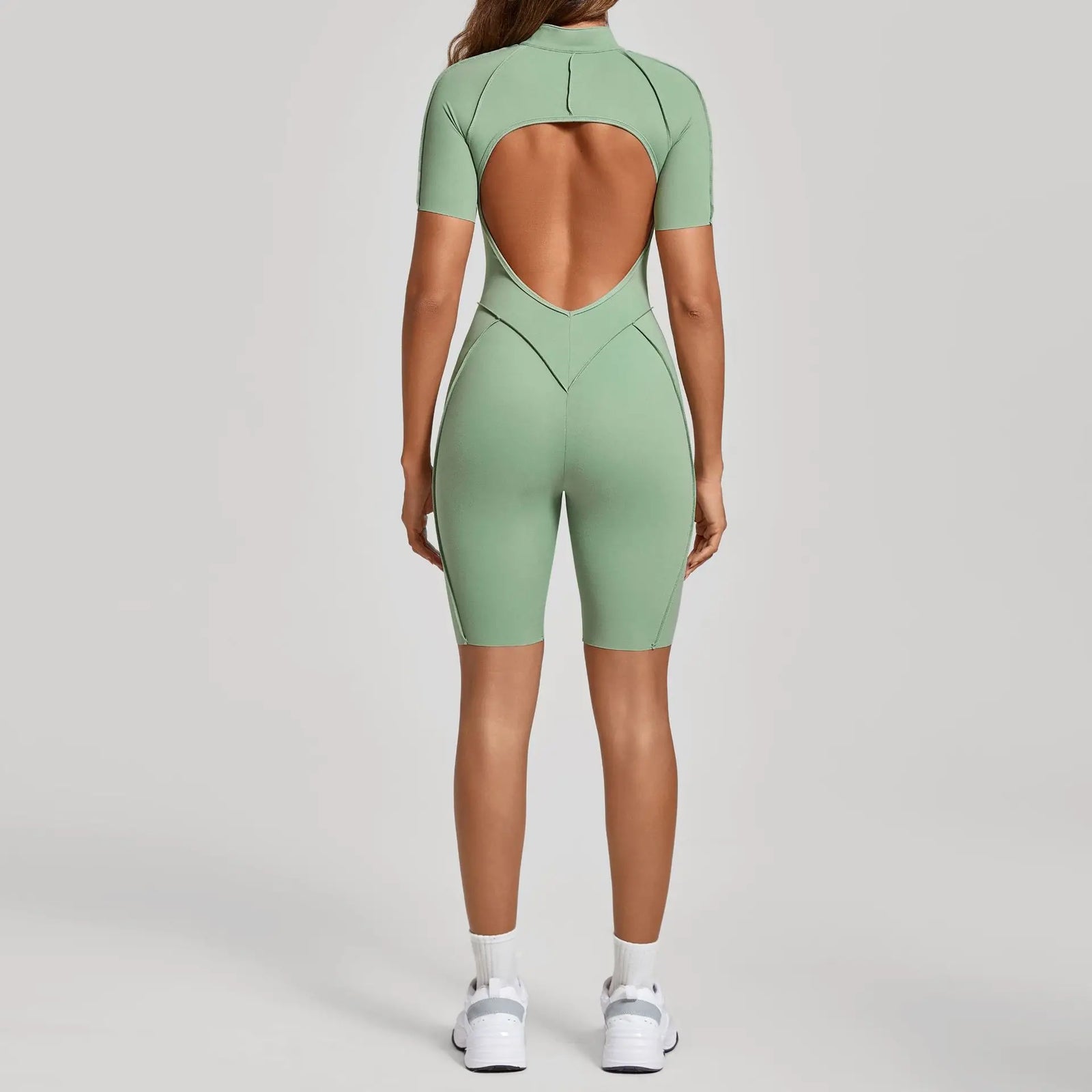 Women's Zip Front Contour Seam Workout One Piece in Long and Short Styles