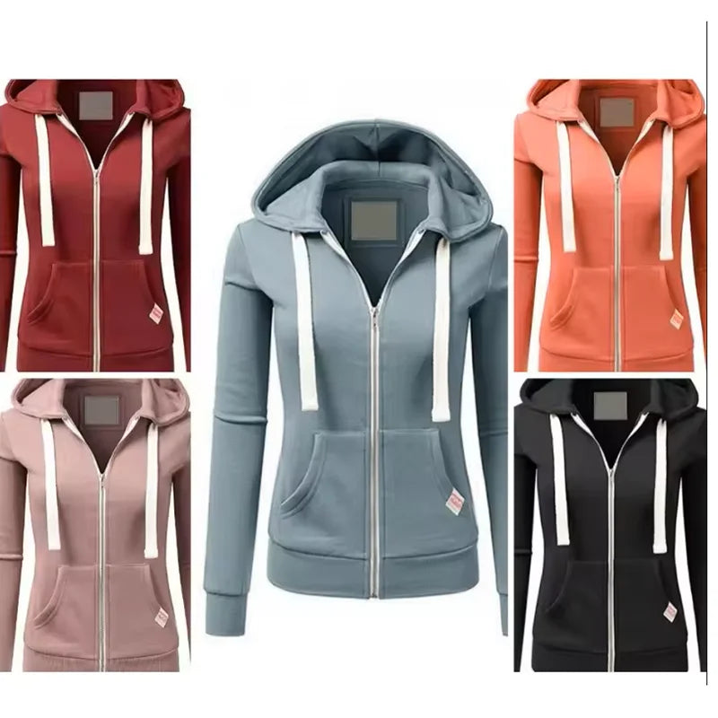 Long Sleeve Full Zip Casual Hooded Sweatshirt for Layering