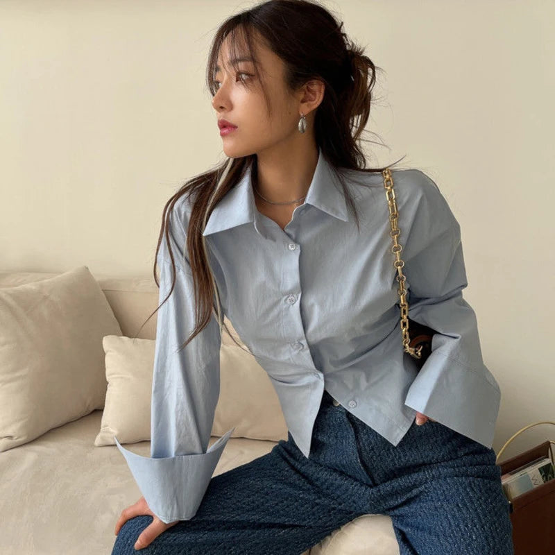 Women's Open Back Long Sleeve Tie Waist Shirt