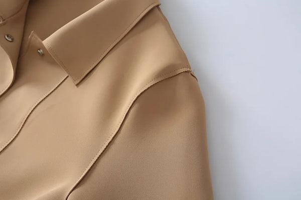 Simple French Fashion Light Luxury Windbreaker Mid Length Autumn Turn Down Collar Single Breasted Air Cotton Jackets Women