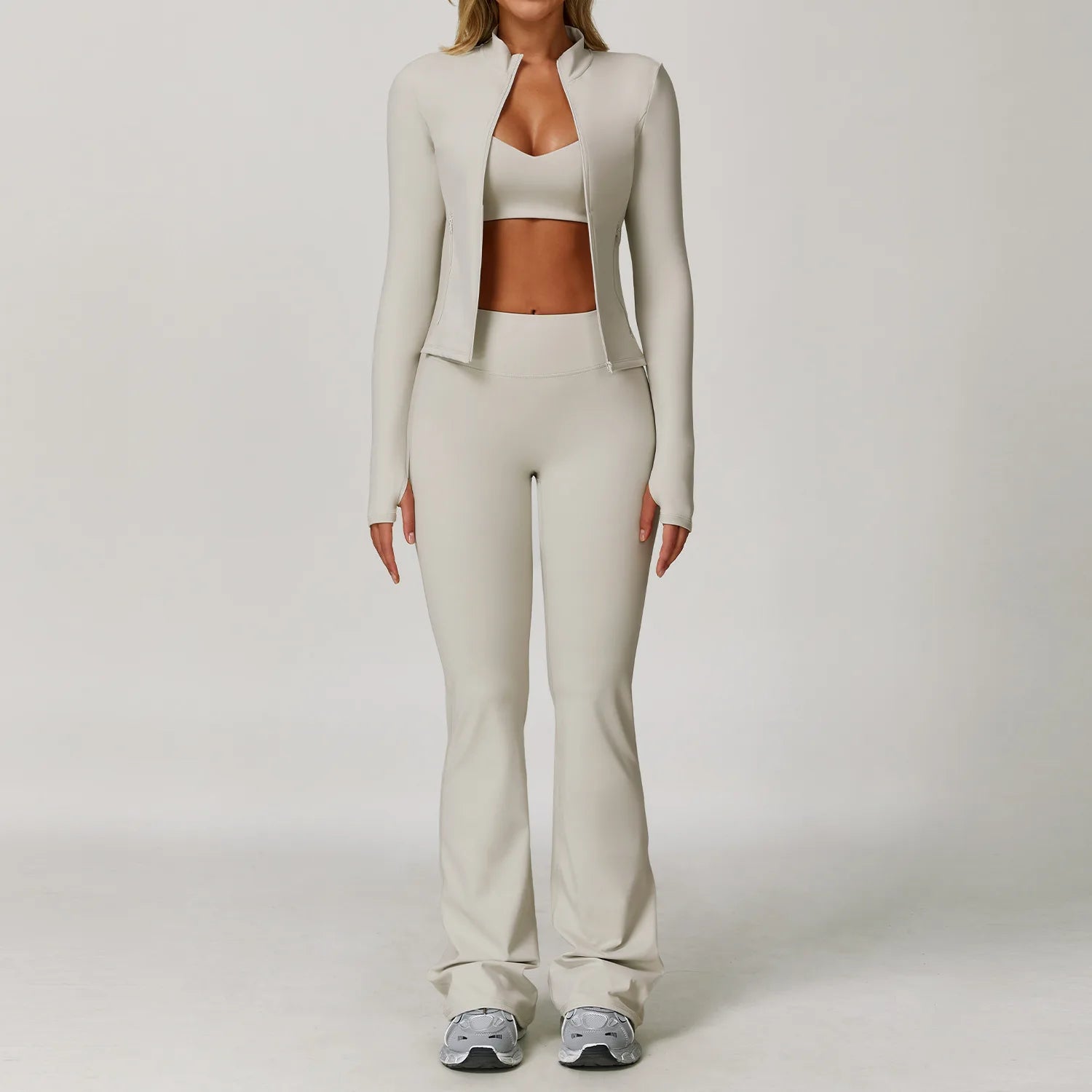 Women's Zip Layer Bra And Leggings Yoga Set