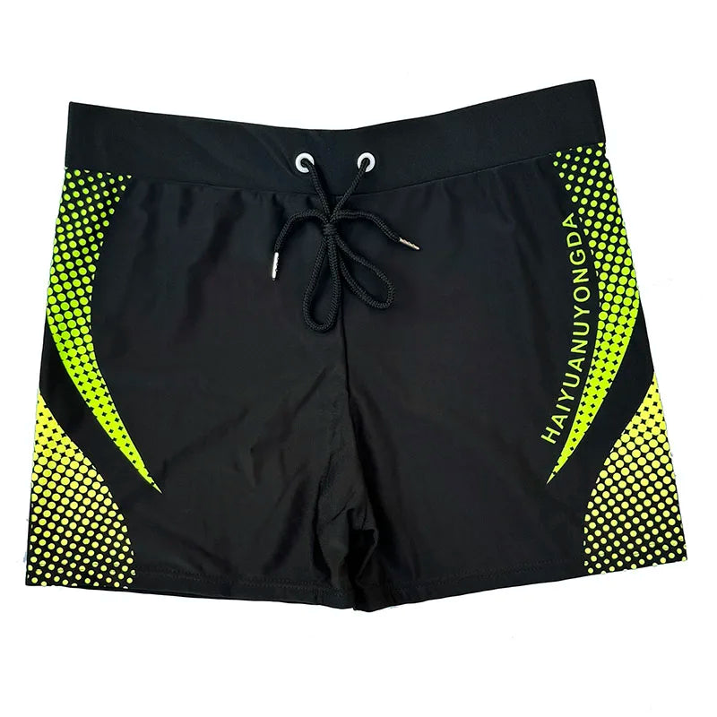 Men's Swim Shorts with Geometric and Letter Print for Beach and Pool Wear