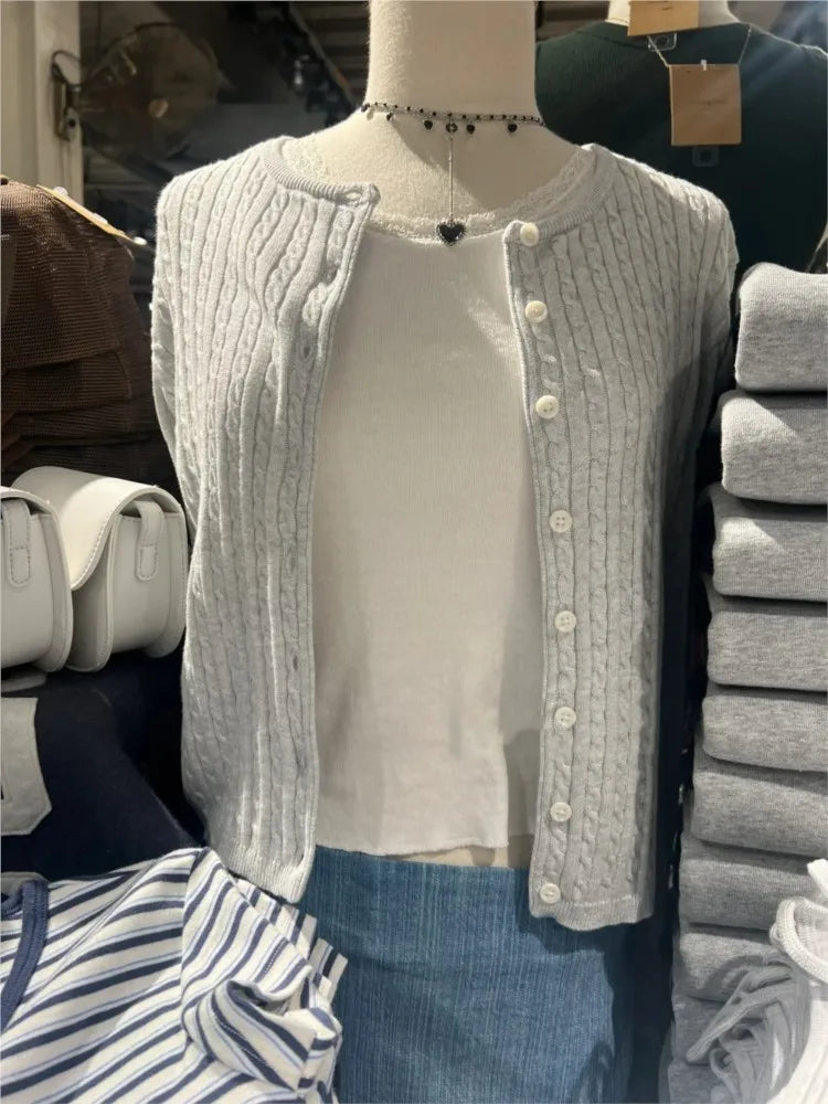Women's Round Neck Button Front Cardigan Casual Knit Layer
