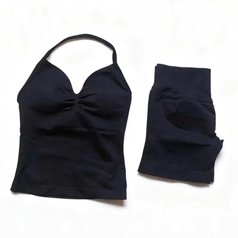 Women's Halter Tank And Shorts Yoga Set For Workout Outfits