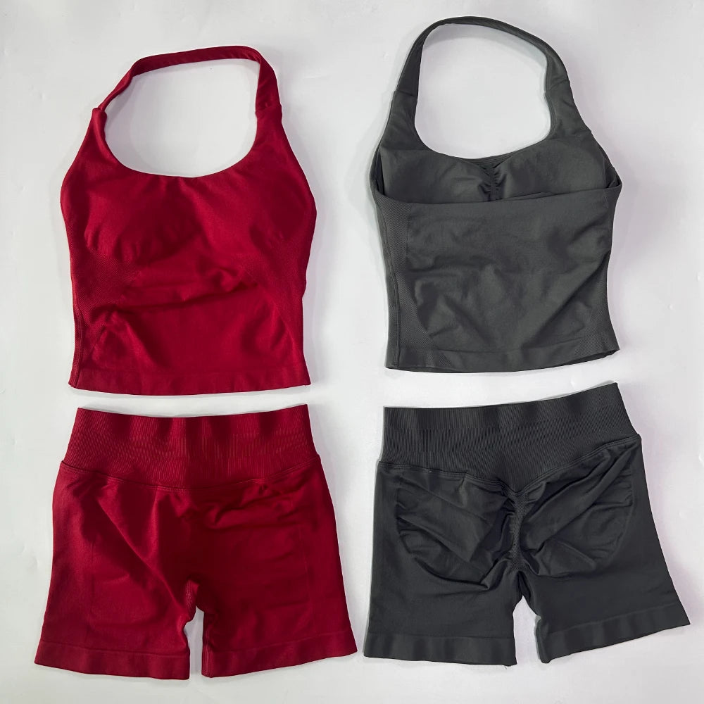 Women's Halter Tank And Shorts Yoga Set For Workout Outfits