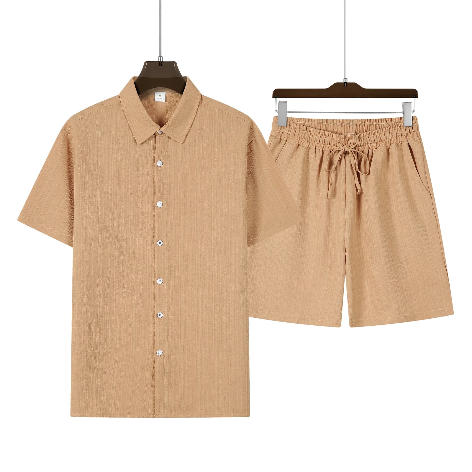 Men's Short Sleeve Button Front Pocket Detail Clothing Set