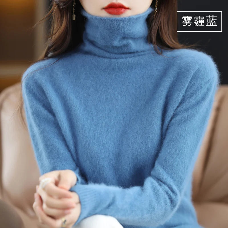 Women's Solid Long-Sleeve Turtleneck Loose Knit Pullover Sweater for Autumn Winter Outfits