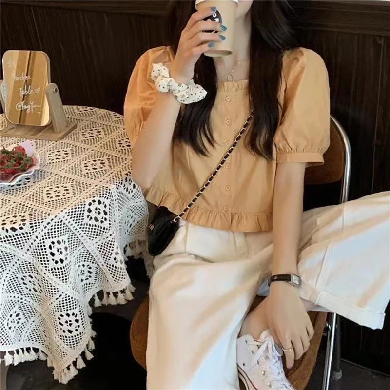 Women's Ruffled Short Sleeve Blouse