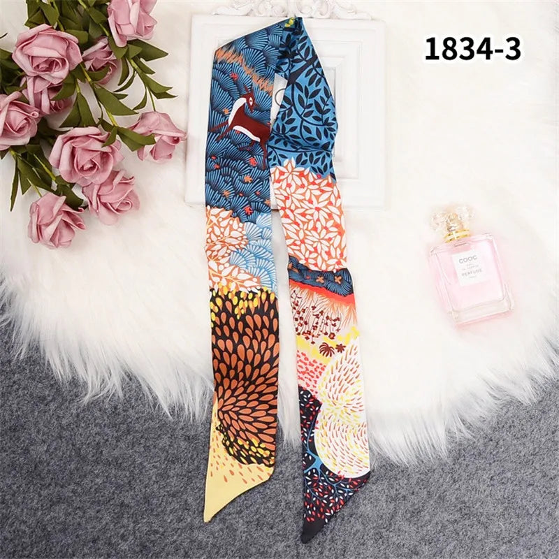 Horse Motif Skinny Ribbon Scarf with Printed Designs