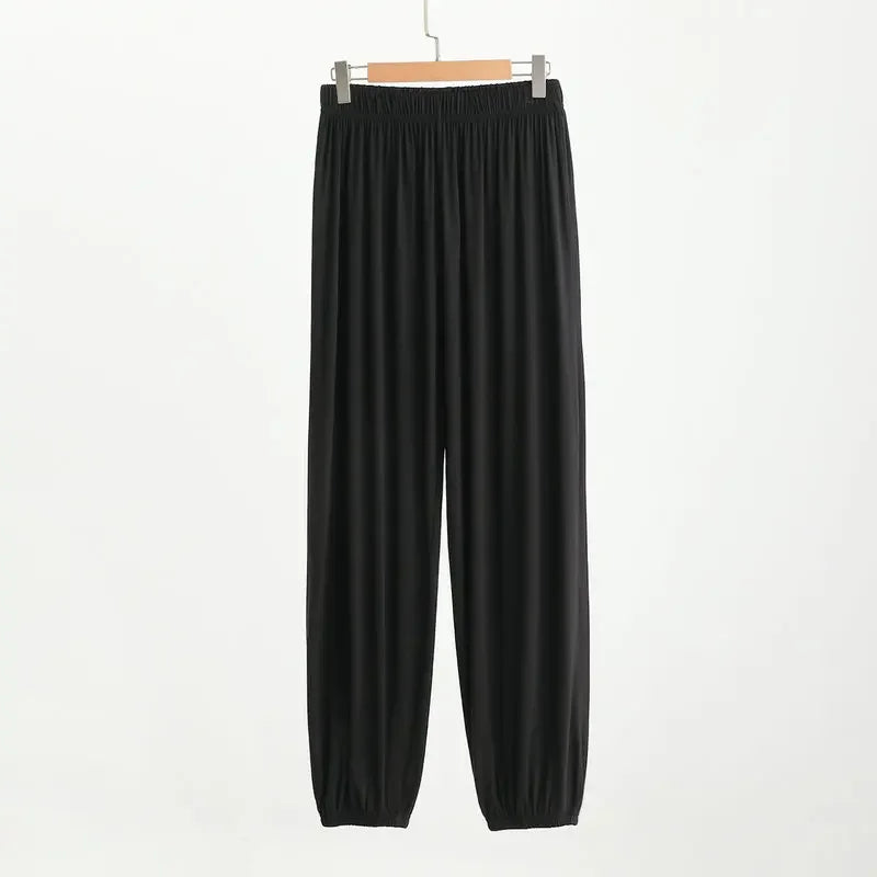 Men's Solid Elastic Waist Cuffed Long Lounge Pajama Pants