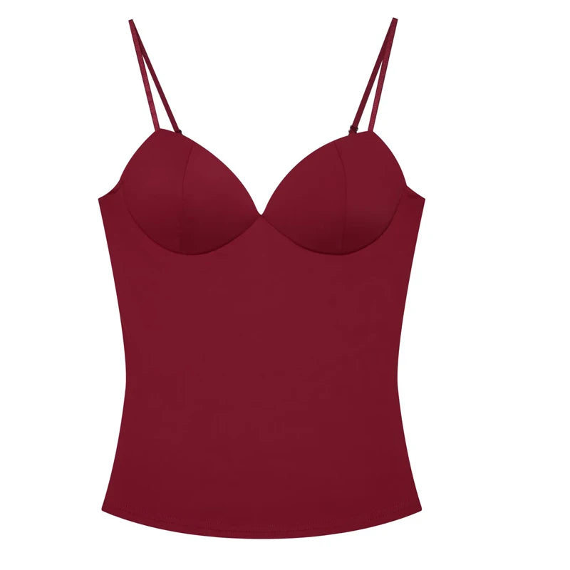 Women's Sweetheart Neck Crop Top with Thin Straps and Corset Styling