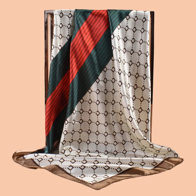 Geometric Print Square Scarf with Repeating Pattern Design