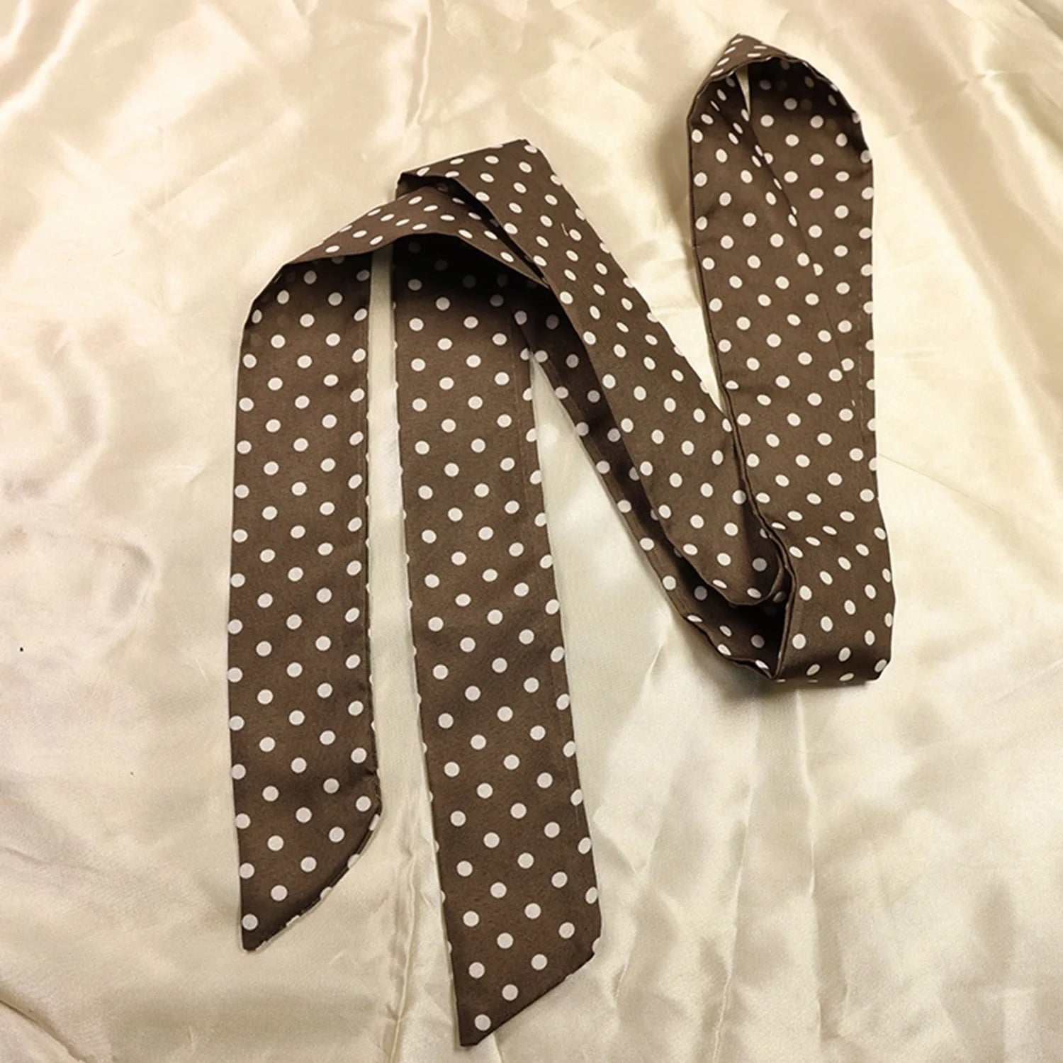 Printed Narrow Long Scarf with Pointed Ribbon Ends