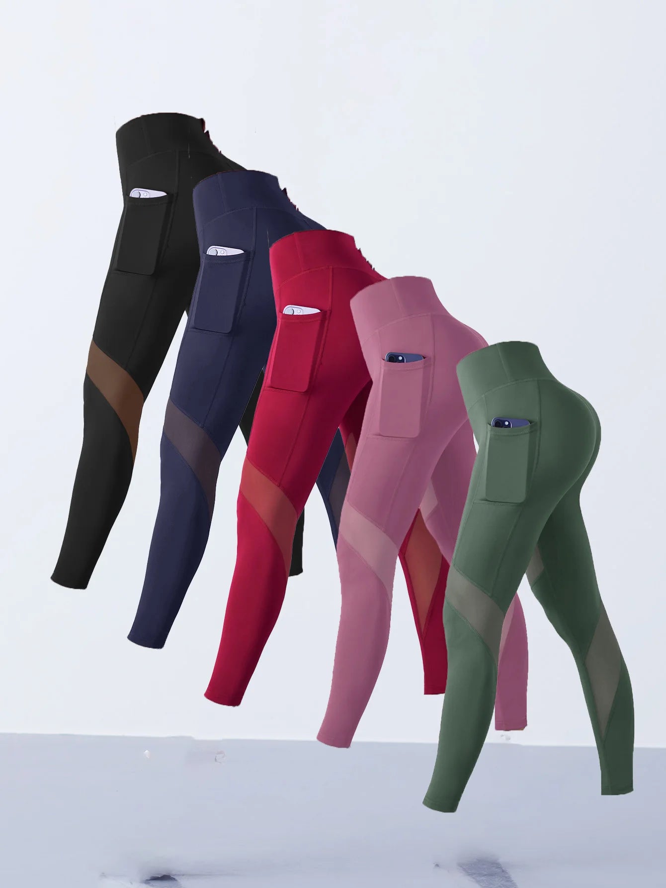 Women's Mesh Panel Side Pocket Panelled Full Length Leggings