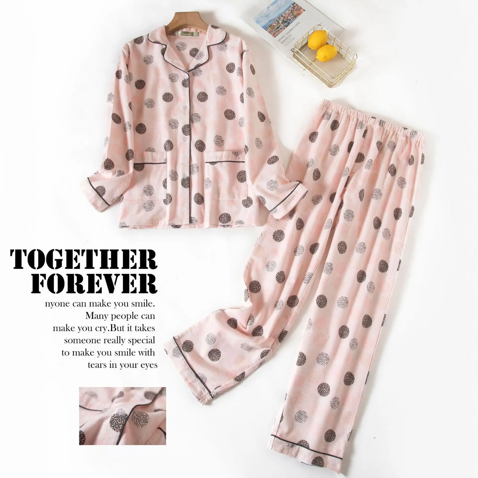 Women's Printed Button Front Long Sleeve Pajama Set with Top and Pants