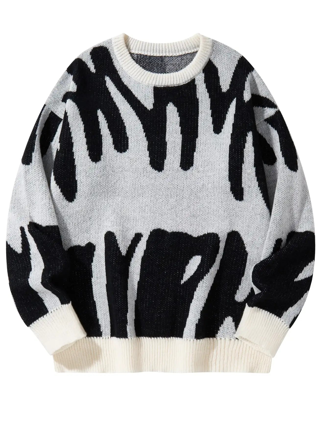 Men's Abstract Pattern Crew Neck Knit Sweater