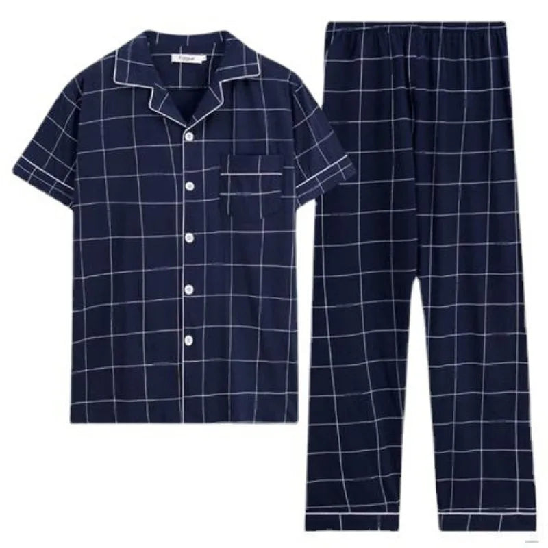 Men's Plaid Button Front Short Sleeve Shirt and Pants Pajama Set