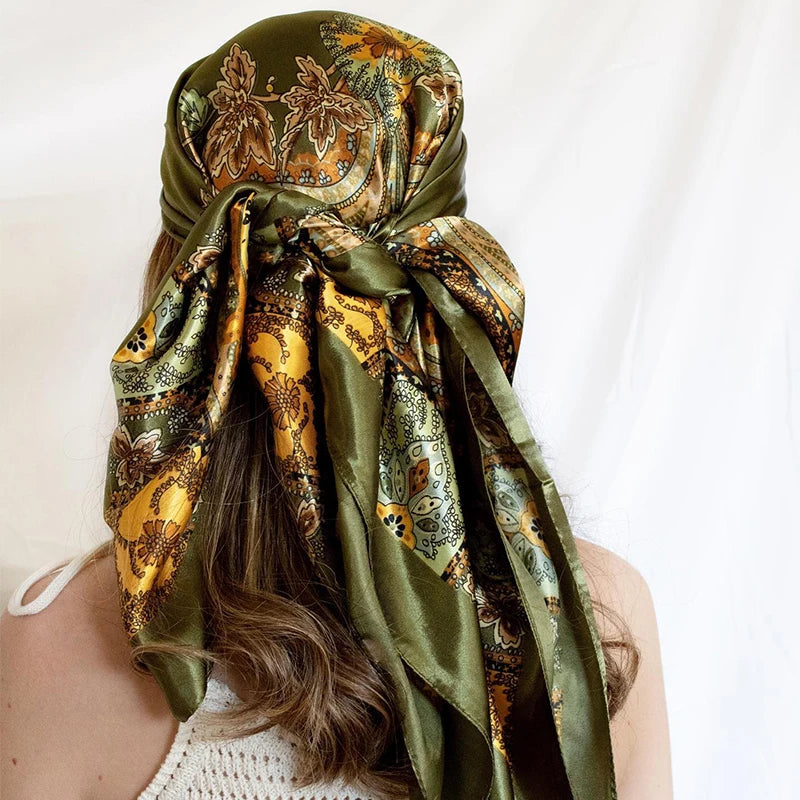 Printed Square Scarf with Ornate Paisley Pattern Options