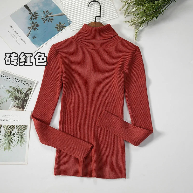 Women's Ribbed Roll Neck Long Sleeve Sweater Casual Knit Layer
