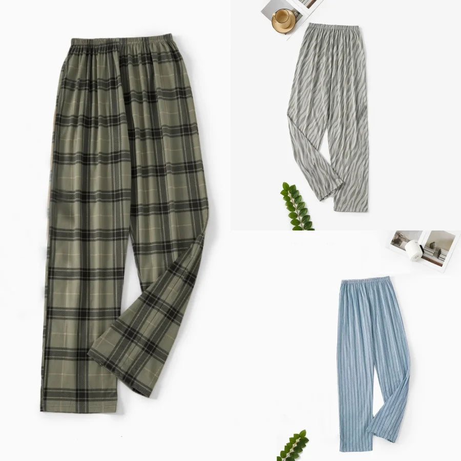Men's Printed Elastic Waist Long Pajama Pants with Style Options