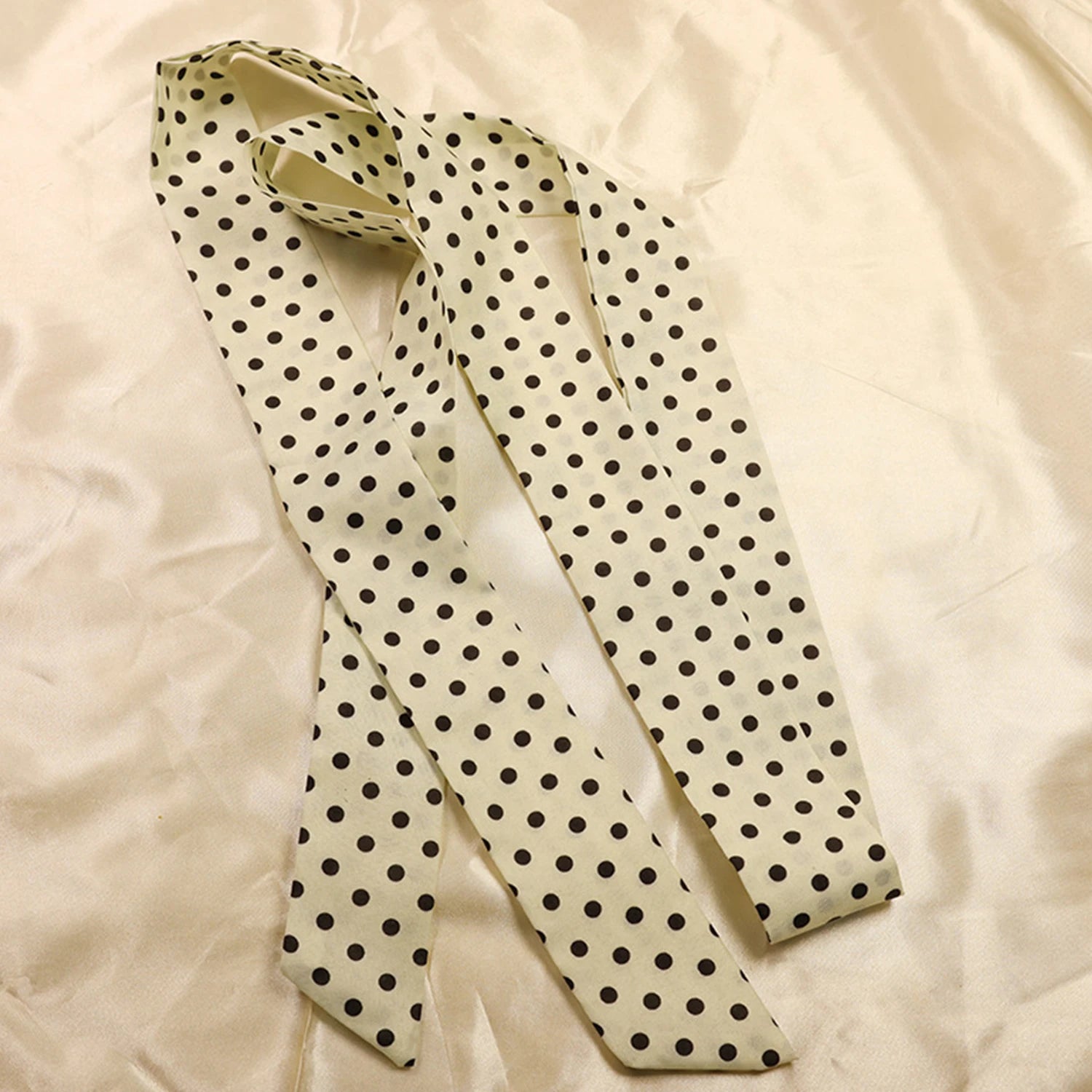 Printed Narrow Long Scarf with Pointed Ribbon Ends