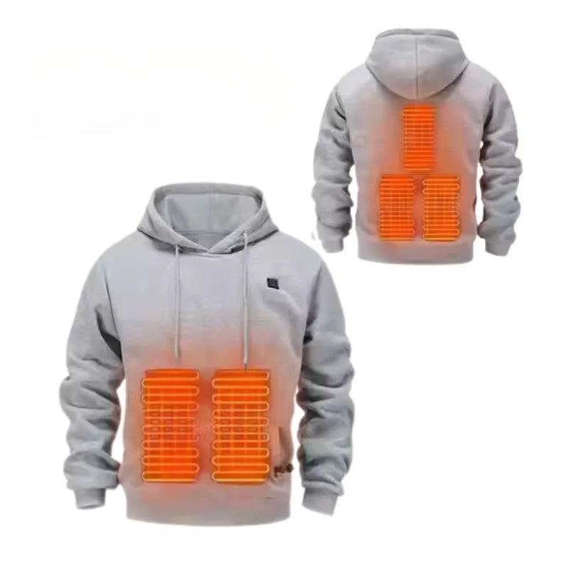 USB Heated Full Zip Long Sleeve Hooded Outdoor Sweatshirt