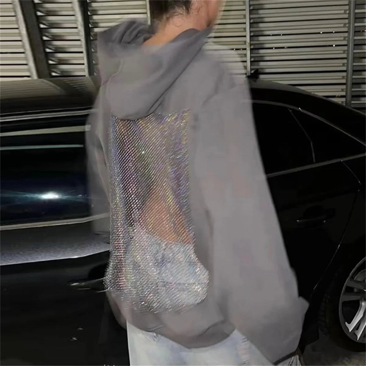 Sheer Mesh Long Sleeve Pullover Casual Hoodie for Layering