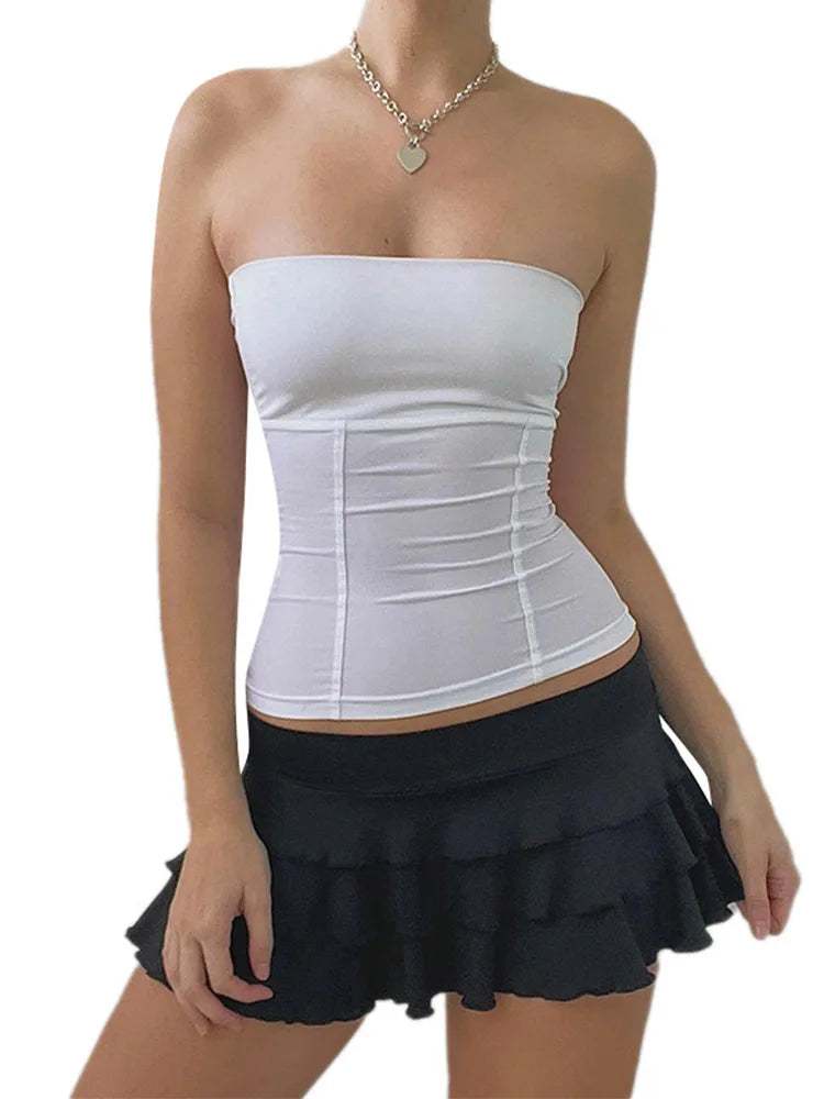 Women's Strapless Polyester Bustier Top with Straight Neckline and Panel Seams