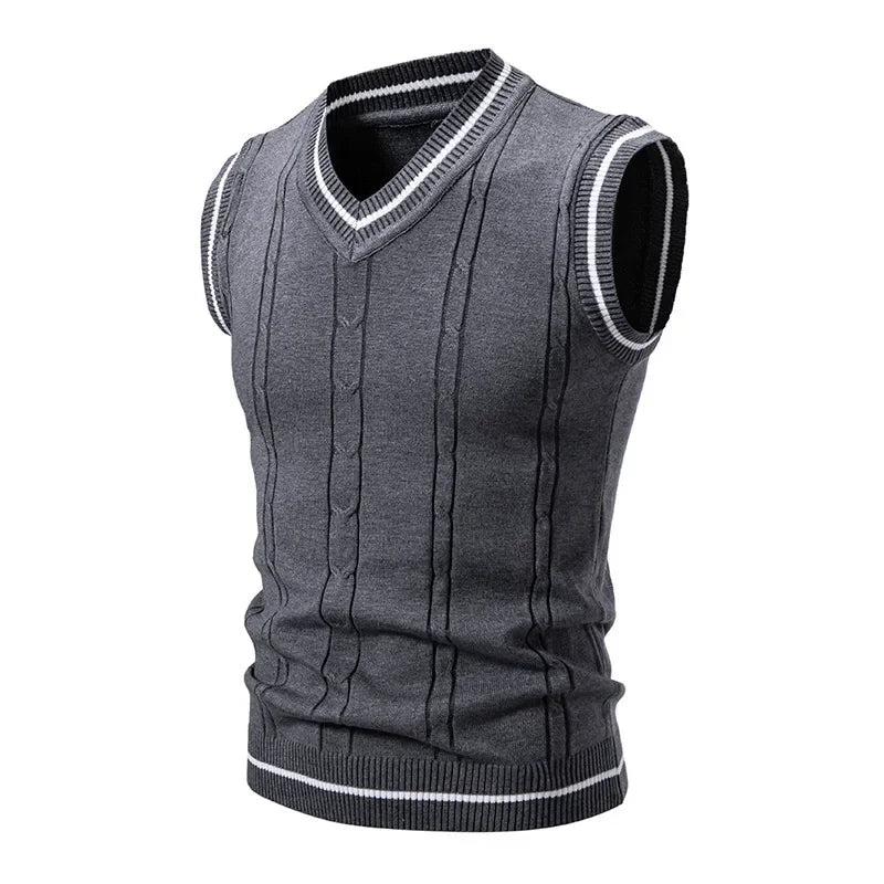 Men's Contrast Trim V Neck Knit Vest