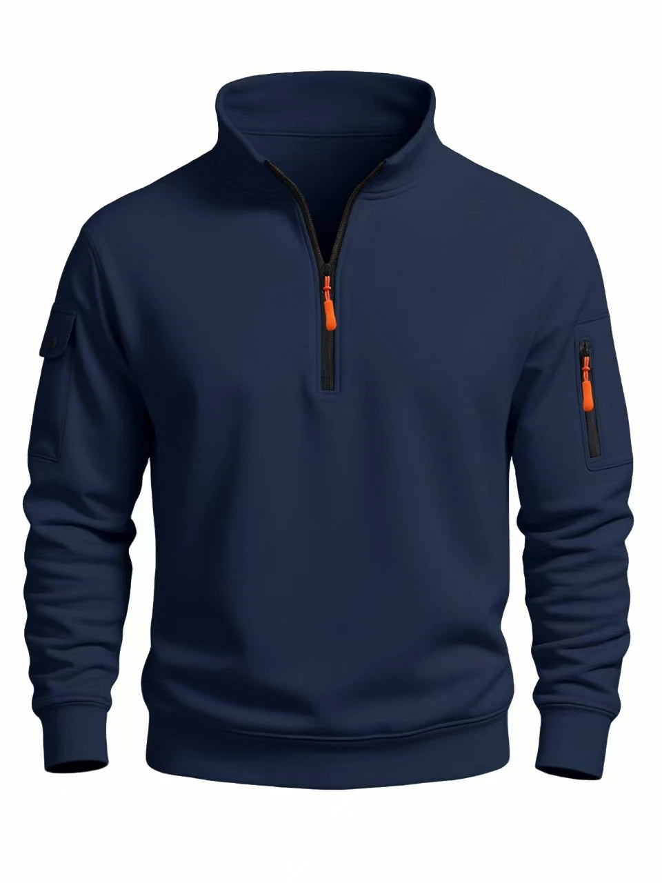Men's Polyester Solid Long-Sleeve Half-Zip Sweatshirt with Raised Collar for Casual Outfits