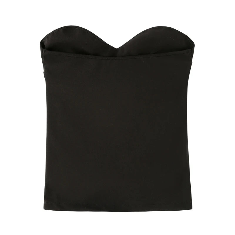 Women's Strapless Sweetheart Crop Top or Wide Leg Pants in Solid Colors