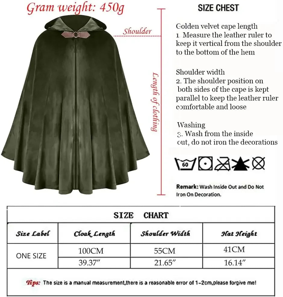 Velvet Hooded Clasp Front Cape for Layering over Outfits