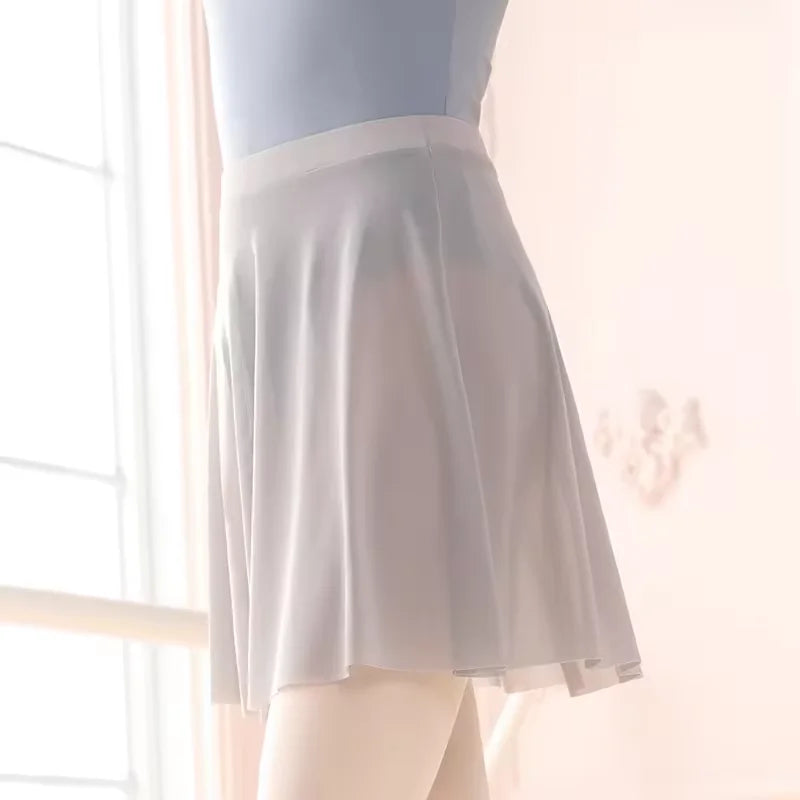 Women's Pull-On Mesh Ballet Skirt with Elastic Waist and Flowing Hem