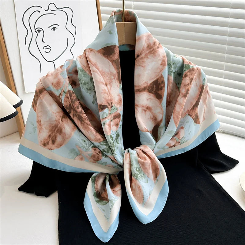 Printed Large Square Scarf with Decorative Border Designs