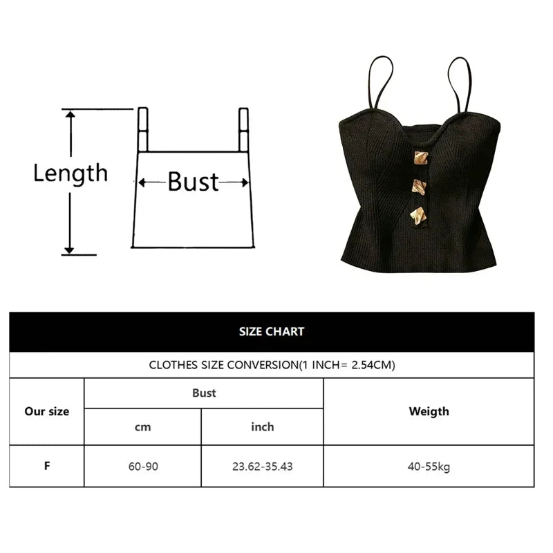 Women's Ribbed Cotton Camisole with Sweetheart Neck and Gold Tone Buttons