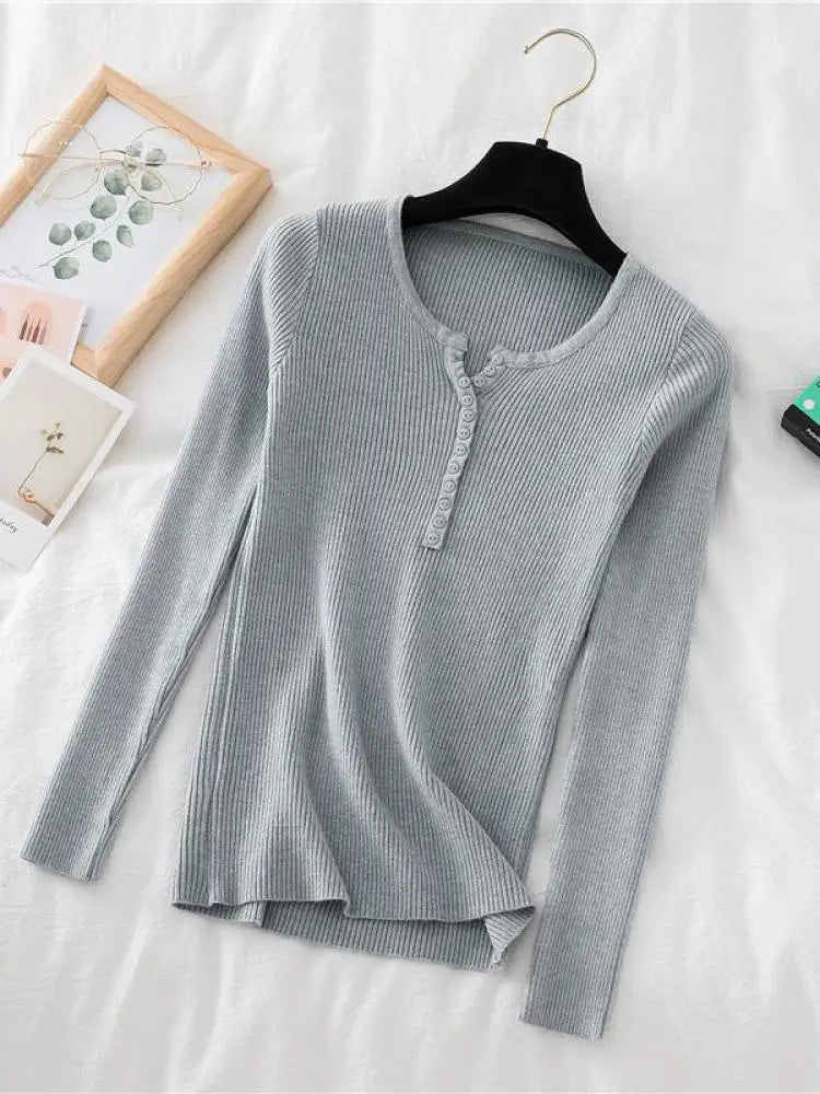 Women's V Neck Short Button Placket Sweater Casual Knit Layer
