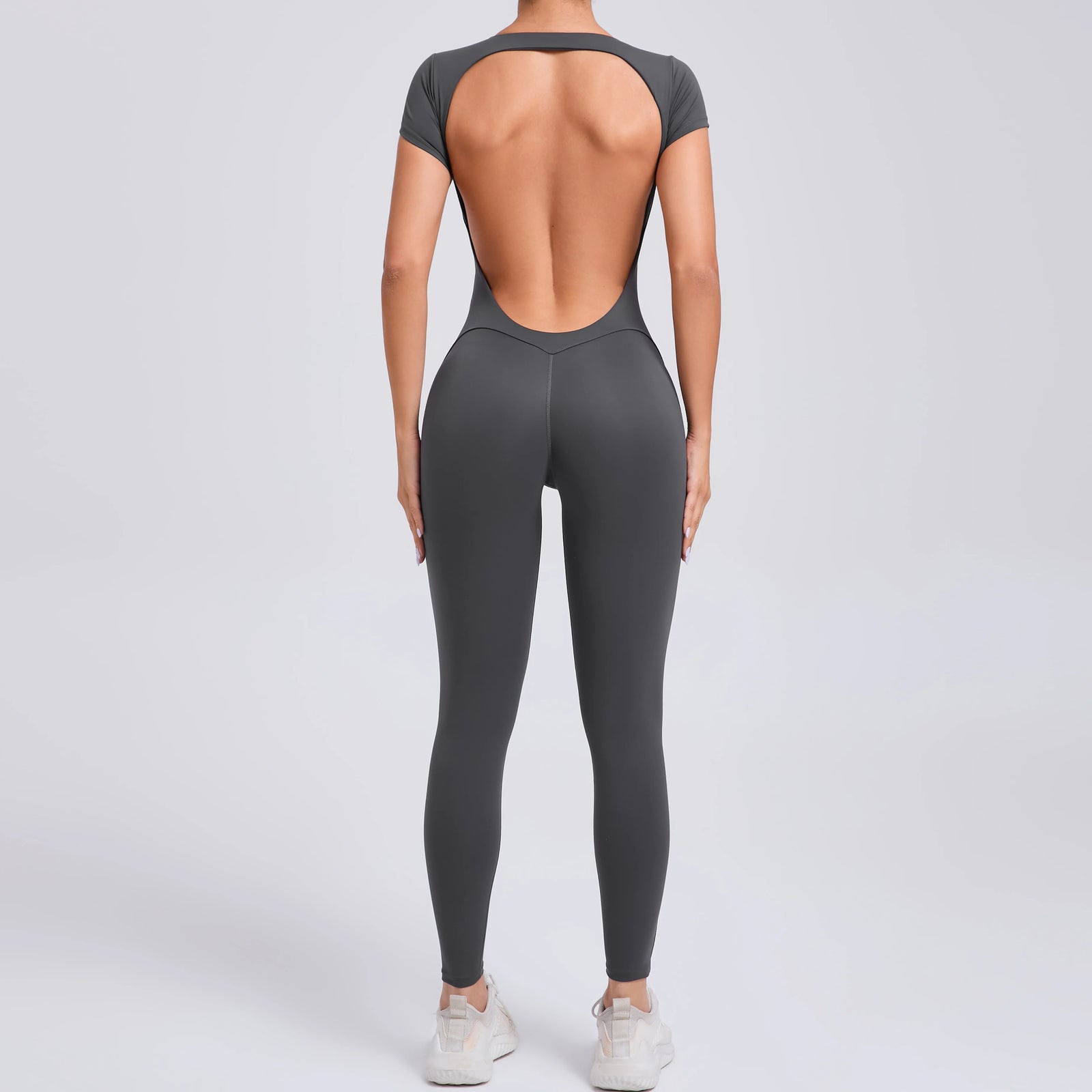 Women's Cap Sleeve Open Back Full Length Workout Jumpsuit