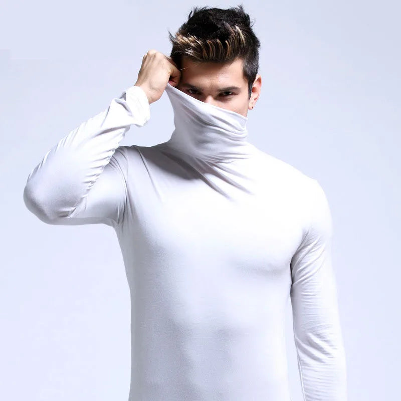 Men's Solid High-Neck Long-Sleeve Fitted Base-Layer Top