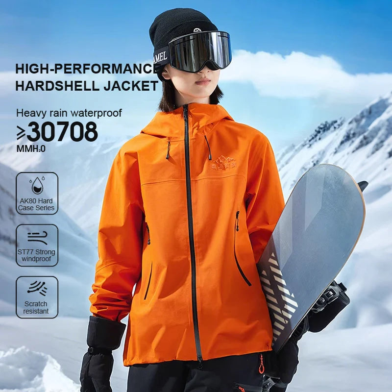 Long Sleeve Hooded Full Zip Ski Jacket with Pockets