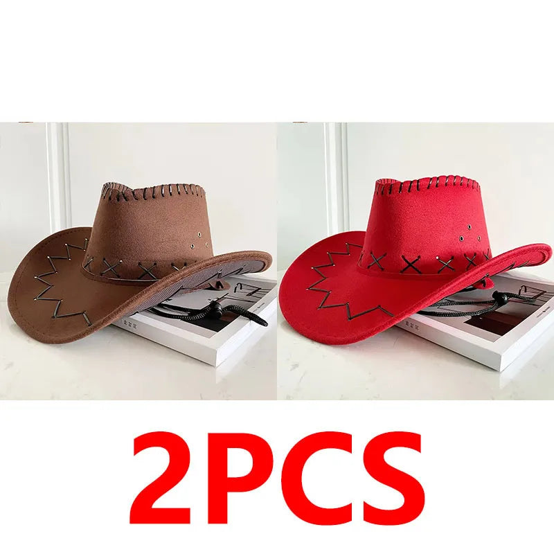 Wide Brim Cowboy Hat with Decorative Edge Stitching