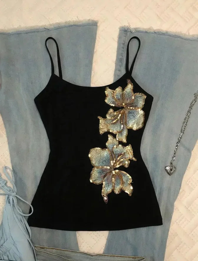 Women's Printed Polyester Camisole with Thin Straps and Multiple Graphic Styles