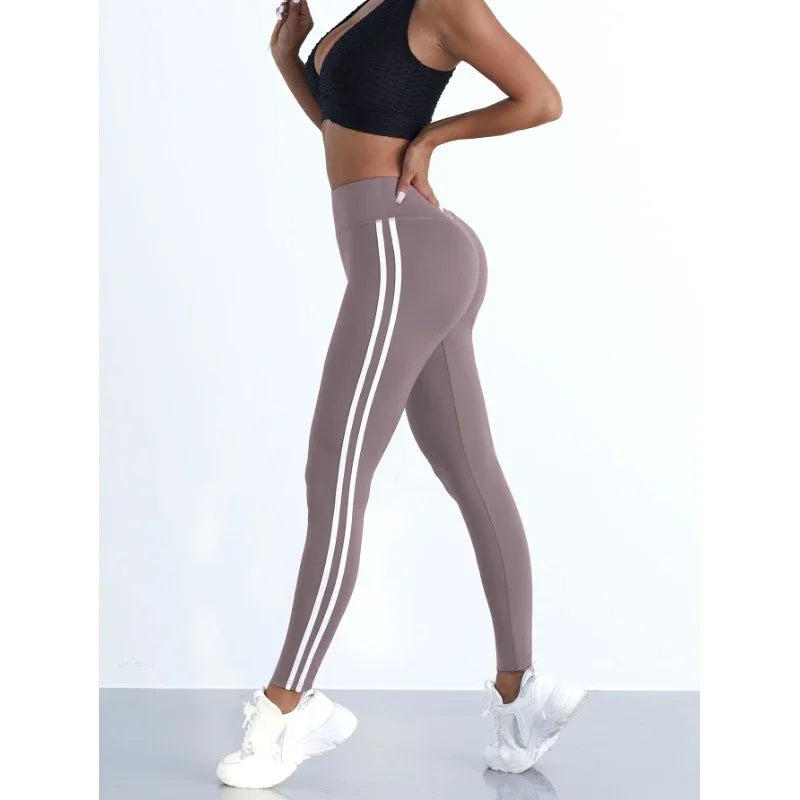 Women's Striped Full Length Leggings For Workout Outfits
