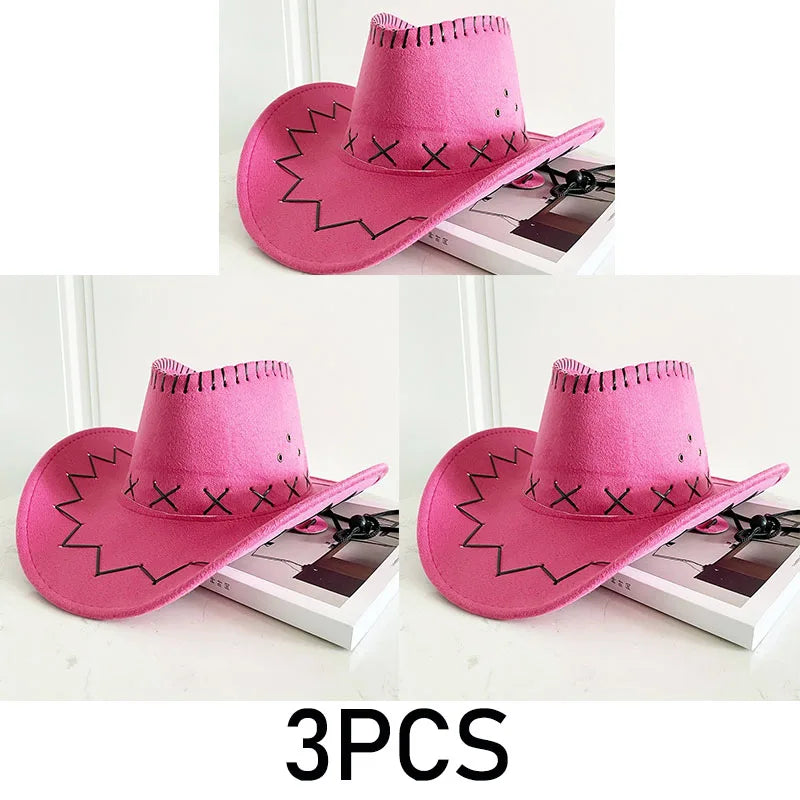 Wide Brim Cowboy Hat with Decorative Edge Stitching