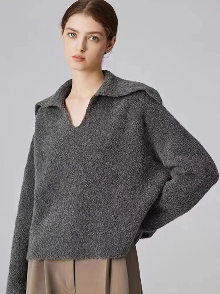 Autumn and winter new 100 cashmere sweater women's retro loose knit sweater V-neck long sleeve woolen base shirt